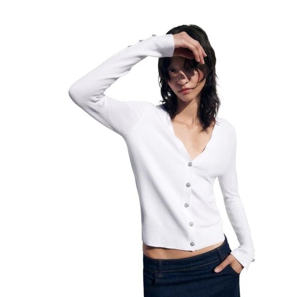 ZARA KNIT CARDIGAN WITH GEM BUTTON WHITE SIZE M | 0506/012 - Picture 2 of 4